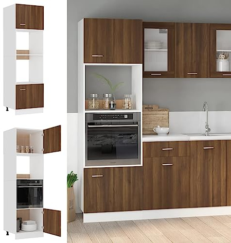 KTHLBRH Armadio da cucina per microonde con 4 ripiani, ampio spazio di archiviazione per utensili da cucina, porta regolabile sinistra o destra, materiale in legno