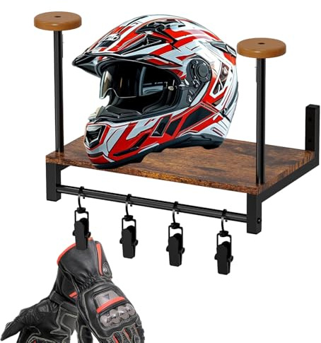 Organizzatore Di Stoccaggio Del Supporto Per Cappelli In Legno - Mensola A Parete Con 4 Clip | Gancio Del Casco Del Cappello Di Sicurezza Design Moderno E Durevole Per Motocicletta,