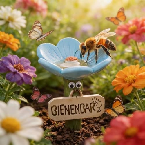 Outdoor Pollinator Feeder - Flower Shaped Bee Watering Cups | Colorful Resin Bee Watering Station With Stake Base For Bees & Butterflies | Water Station For Lawn, Patio, Flower Bed Decor