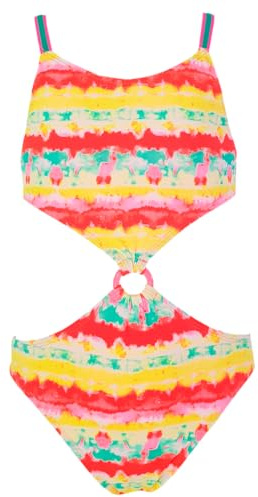 PETIT ALO Bañador niña Completo Multicolor Estampado Tie Dye Rosa flúor | Trikini Infantil | Ajuste cómodo | Clases de natación | Resistente al Cloro y a la Sal |