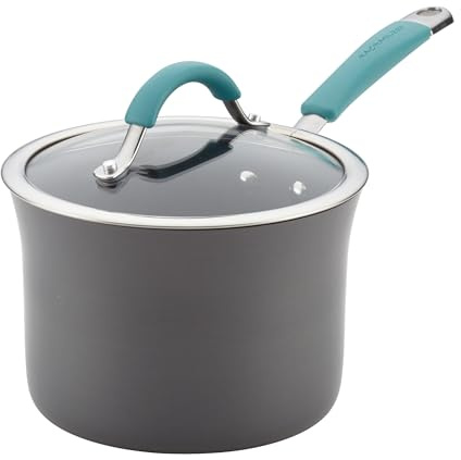 Rachael Ray Cucina Hard Anodized Nonstick Sauce Pan/Saucepan with Lid, 3 Quart, Blue