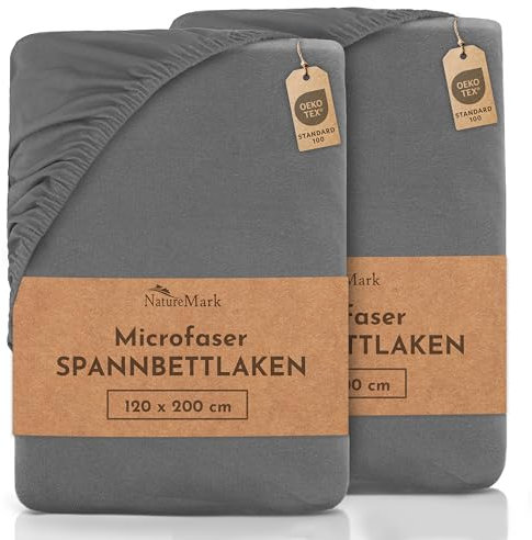 NatureMark Mikrofaser SPANNBETTLAKEN 2er Pack zum Sparpreis! viele Größen und Farben Markenware (Bettlaken 120x200 cm, anthrazit grau)