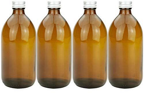 mikken Lot de 4 bouteilles de pharmacie en verre marron avec bouchon à vis 500 ml
