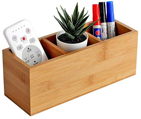 YOSCO Schreibtischorganizer Bambus Schreibtisch Organizer, Organisation Stiftebox Stifteköcher Stiftehalter mit 3 Fächern