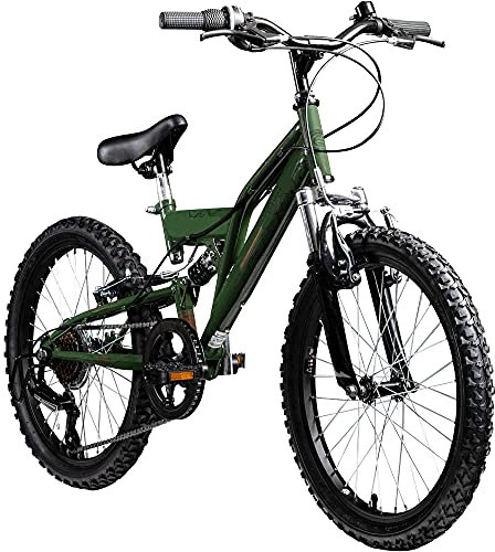 Galano Kinderfahrrad MTB 20 Zoll Fully FS180 Fahrrad Full Suspension ab 6 Jahre (Khaki, 31 cm)