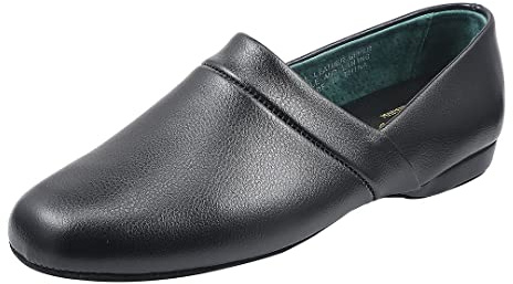 PAMIR Men's Genuine Leather Opera Slippers with Memory Foam Insole and Leather Outsole, Black, 11 UK