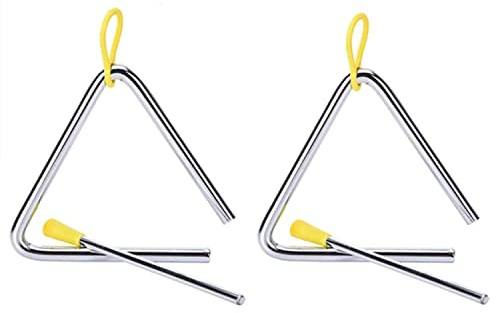 KOMUNJ 15cm/6inch Triangle Instrument With Beater, Musical Percussion Triangle Traditional Triangle Beaters Set for Child Adult School Percussion Workshops (two)