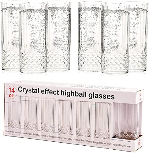 MantraRaj Vasos largos de cristal transparente PK6 – Vasos de plástico Highball whisky, vino, champán, vasos de copas reutilizables y duraderos, perfectos para fiestas, bodas, picnics, barbacoas