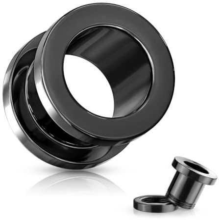 Pain-is-Art Flesh Tunnel 1,2-25,0 mm in acciaio chirurgico 316L da avvitare – nero o argento – orecchini, 2,0 mm, Lega di acciaio