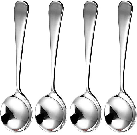 Lot de 4 cuillères à soupe rondes en acier inoxydable - Passe au lave-vaisselle