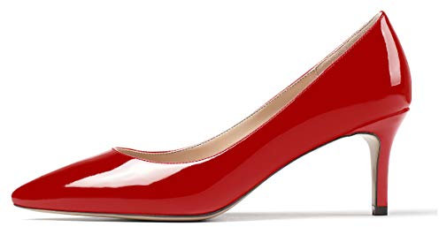 Zamikoo Damen Klassische Pumps, Frauen Stilettoabsatz Schuhe, Damen Spitze Pumps mit Pfennigabsatz Lack Rot EU39
