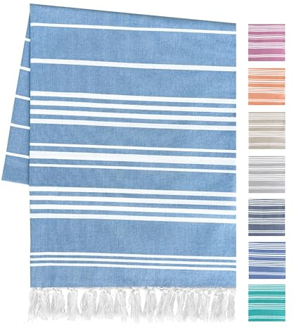 Artexia Serviette De Plage en Coton Drap De Plage Couverture Pique Nique Natte De Plage Plaid en Coton Serviette De Bain Fouta Plage Serviette De Plage XXL (Bleu Ciel)