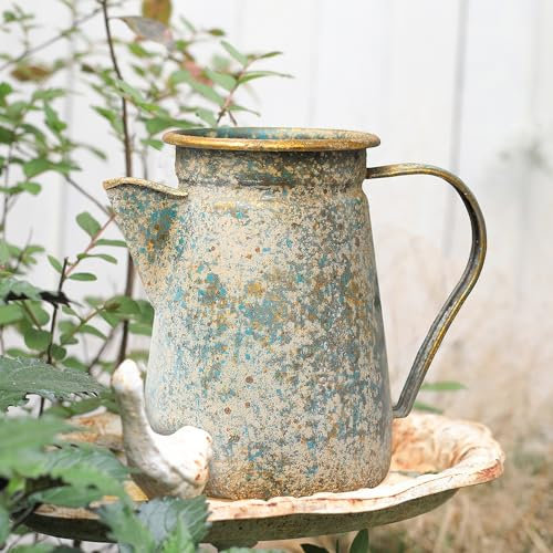 Z² BellaDecor Vintage-Krug, rustikale Bauernhaus-Vase für Blumen, Vintage-Milchkännchen, Metall, klein, dekorativer Krug, Shabby-Chic-Dekoration für Zuhause, Küche, Bad, Grau
