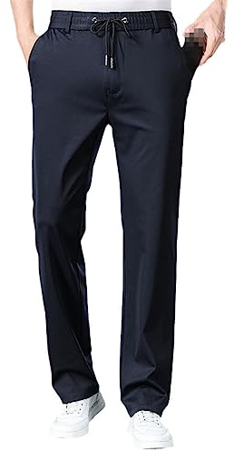 Vogrtcc Pantaloni da Abito da Uomo con Elastico in Vita Pantaloni Eleganti Slim Fit Taglie Forti Navy Blue L
