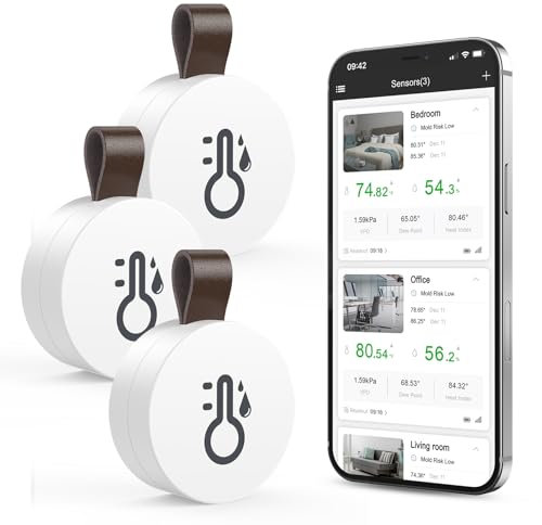 ORIA Bluetooth Thermometer Hygrometer, 3 Stk. Mini Innen Temperatur- Feuchtigkeitssensor mit APP, Daten Export, kompatibel mit iOS/Android, für Wohnzimmer, Babyzimmer, Haus
