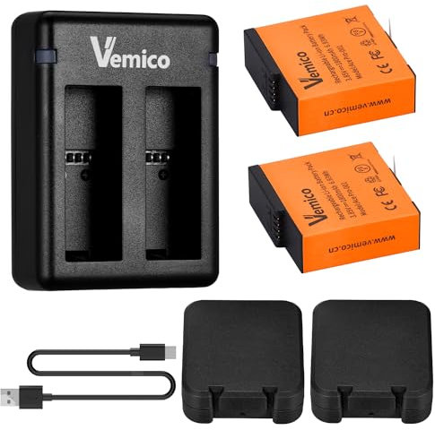 Vemico 360 Ace Pro 2/ Ace Pro Akku Ladegerät Kit 2 X 1840mAh Ersatzakkus Dual Typ-C Kanal LED Ladegerät mit und Micro-USB Ladeschnittstelle für 360 Ace / 360 Ace Pro / 360 Ace Pro 2 Kamera