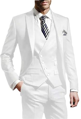 Trajes de boda para hombre Novio Boda Novio Esmóquines Traje de Fiesta de Negocios 3 Piezas (Chaqueta+Chaleco+Pantalón, blanco, L