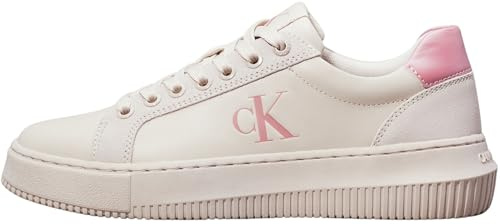 Calvin Klein Baskets Cupsole Femme Chunky en Cuir, Beige (Eggshell/Dusty Rose), 38