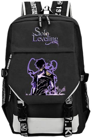 Charous Anime Manga Solo Leveling Cartoon Rucksack, große Kapazität, Oxford-Schultasche, College-Tasche für Fans, Cosplay-Geschenk, schwarz 2, One size