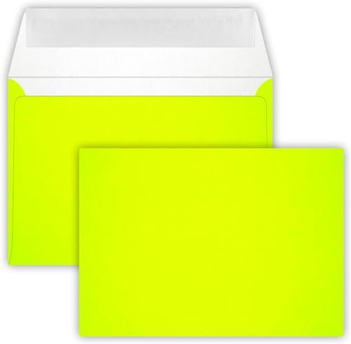 Karten24Plus / 25 - Briefumschläge C6 DIN (114-162 cm) - Neon Gelb, Verschluss - Technik: Querlasche mit Abziehstreifen ! Grammatur : 100 g/m²