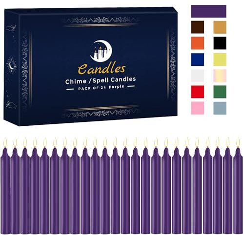 24-pack lila trollformelljus – premium mini oparfymerade avsmalnande ljus för ritualer, bön, födelsedagar, meditation, altare, trollformel, klockljus – 10 cm hög – perfekt för häxor