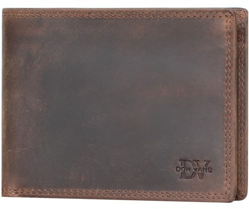 DON VANE Elite Classic – Vintage Leder Geldbörse Herren Braun – Echtleder Portemonnaie mit RFID Schutz – Retro Trifold Portmonee mit 13 Fächern – Edler Männer Geldbeutel