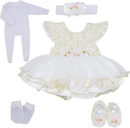 Scnbom Reborn Baby Dolls Clothes for 17-22 inch newborn babies Girl Outfits Accesories（White Dress skirt 5pcs Set）
