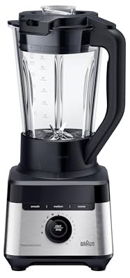 Braun PowerBlend 7 JB7550BK, Jug Blender with Triangular Glass Jug, 10 Speed Pulse Function, PrecisionCrush Blade, Clean Program, Tamper and 600ml Bottle Included, 1400W, Black