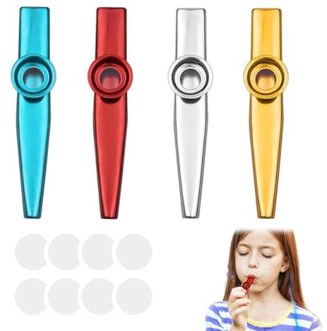 XUZOPIM 4 Pièces Kazoo Instrument Kazoo Enfant Avec 8 Membranes Kazoo Métal Kazoo Jeu Blind Test En Pour Cadeaux De Fête Flûte Nasale Pour Enfants Amateurs De Musique Débutants