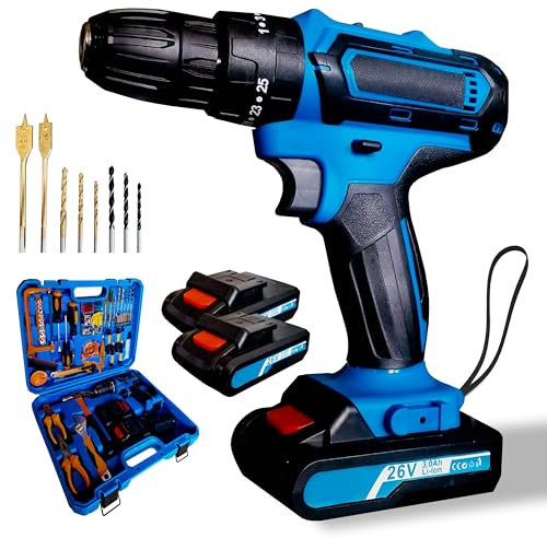 MAKA Trapano Avvitatore a Percussione con 2 Batterie da 26V + Valigetta Attrezzi 116 Pezzi (Punte, Chiavi, Pinze, Viti, Martello), Lunga Autonomia, Trapano Avvitatore Valigetta Elettricista