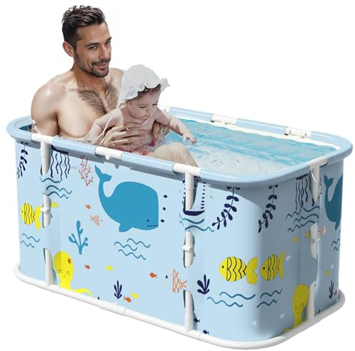 Baignoire portable pliable pour douche chaude et bain de glace, baignoire de sauna autoportante pour adultes 110L x 60l x 52H cm, bleu clair
