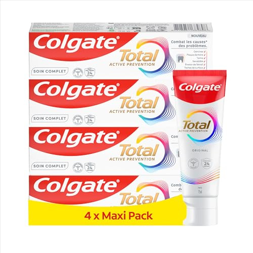 Colgate Total Prevención Activa - Pasta de Dientes Pack 4 x 100ml - Ayuda con Problemas de Encías, Placa, Sarro, Sensibilidad, Erosión del Esmalte, Manchas Superficiales, Mal Aliento y Caries