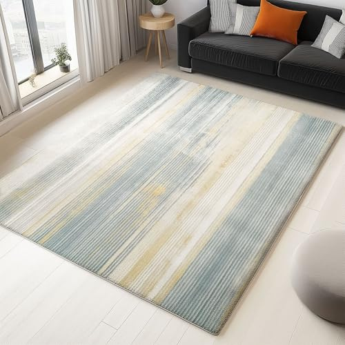 Alfombras Lavable Salon, Moderno Desgastado Moteado Líneas para Comedor Dormitorio Habitación Infantil Oficina, 50 x 80 cm Cachemira Superfina Pelo Corto Alfombra de Salon Antideslizante, Gris Crema