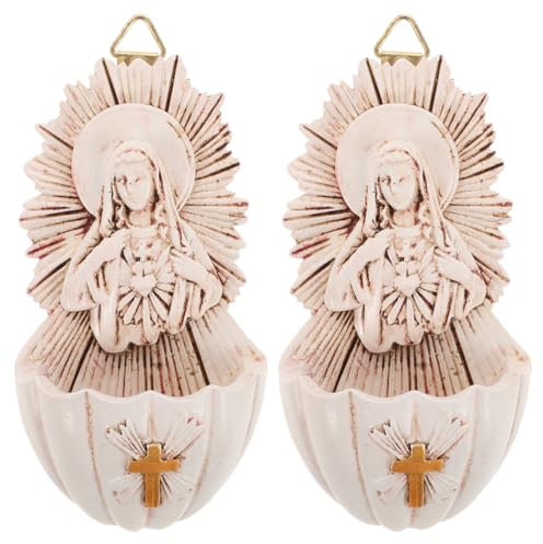 Baluue 2 Pièces De Fonts Sacrés En Forme De Cœur Bénitiers En Résine Pour L'Entrée De La Maison Collection Religieuse Murale D'Église Décoration Suspendue Catholique Première