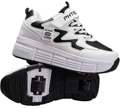 Surwin Zapatillas con Ruedas Niña, Zapatos de Niños con Ruedas Traseras Retráctiles, Zapatillas de Skateboard Hebilla de Nailon Zapatos de Skate Roller Skate Shoes, 31 EU-40 EU (Negro B,35)
