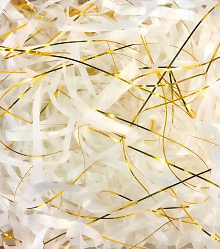 Takone - Relleno de papel triturado de 200 g en oro blanco leche, ideal para caja de regalo, cesta y embalaje