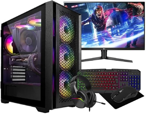 Computek Gaming PC Desktop Computer Bundle - Intel Core i7-3770 -16GB RAM - RTX 3050 6GB Graphics - 256GB SSD+1TB HDD - 500W 80+PSU - 6 Fans RGB Gaming Case - Wi-Fi, Windows 11 – 22 Monitor Bundle