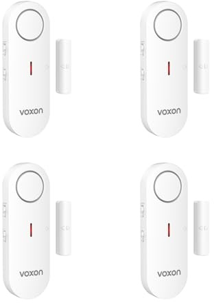 VOXON Allarme Casa Senza Fili, Sensori Allarme Porte e Finestre e Campanello 2 in 1, Allarme Porta Ingresso Volume a 3 Livelli & LED, Antifurto Casa Wireless per Casa/Negozio/Ufficio/Garage (4 PCS)