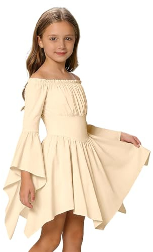 Genérico Vestido Niña Elegante, Disfraz de Pirata Niña Vestidos Manga Larga sin Hombros Disfraces de Carnaval Vestido A-Line Sólido para 3-11 Años