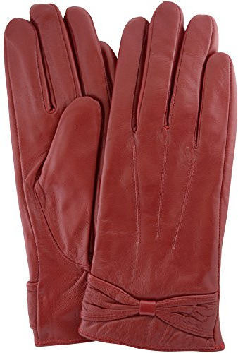 SNUGRUGS Ladies Butter Soft Premium Black Leather Glove with Bow, 3 Point Stitch Design & Warm Fleece Lining