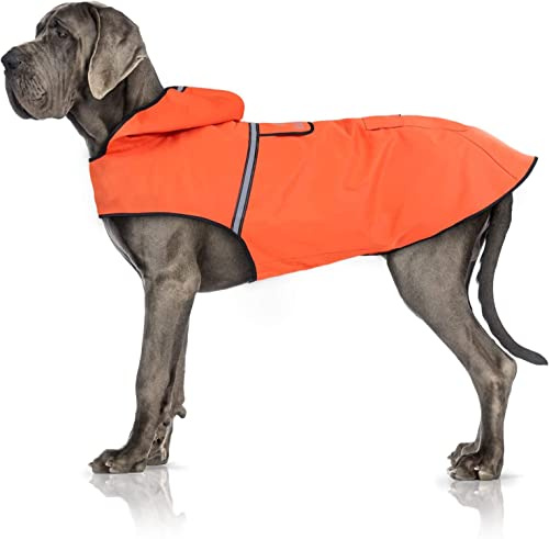 Bella & Balu Impermeabile Cane Taglia Grande - Cappotto Cane Invernale con Cappuccio e Catarifrangenti - Poliestere Impermeabile Regolabile per Pioggia, Freddo, Neve - Mantellina Cani - Arancione, XL