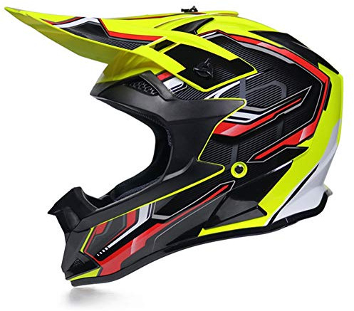 Casco Motocross Integrale Motard Downhill Casco da Cross Adulto Donna Uomo Pro Casco Integrale MTB Enduro per Moto Motociclista Off-road Scooter Sport con Fodera Rimovibile, 4 Stili,Giallo,XL