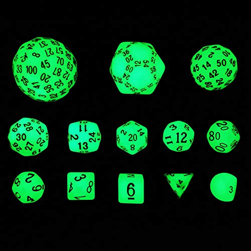 Bescon Super Glowing in Dark Complete Polyhedral RPG Dice Set 13pcs D3-D100
