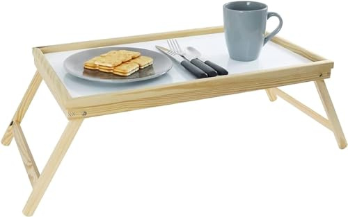 Cecarogroup Vassoio da letto in bambù, altezza x larghezza x profondità: ca. 22 x 50 x 30 cm, tavolo da pranzo o tavolino da portata con maniglie, tavolino pieghevole e facile da pulire