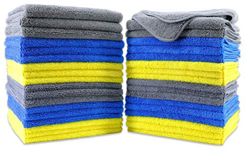 Polyte - 36 Chiffons de Nettoyage en Microfibres - Bleu/Gris/Jaune - 41 x 41 cm