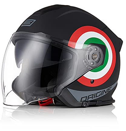 ORIGINE Motorradhelm Jethelm Roller Helm Scooter Helm Moped Mofa Helm mit Doppelvisier ECE Zertifizierung (Italy 2.0 Matt Black,XS)