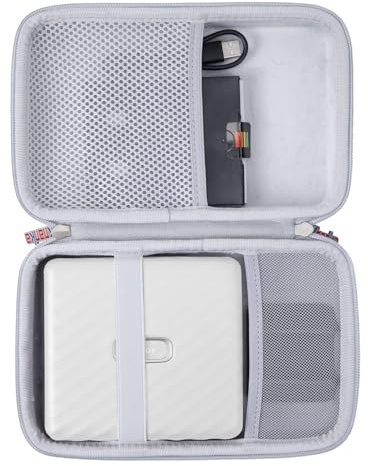 Khanka Custodia per Stampante Fotografica Fujifilm Instax Link Wide, Borsa da Trasporto con Tasca per Accessori Instax Link Wide (Custodia + Album Fotografico, Bianco Cenere)