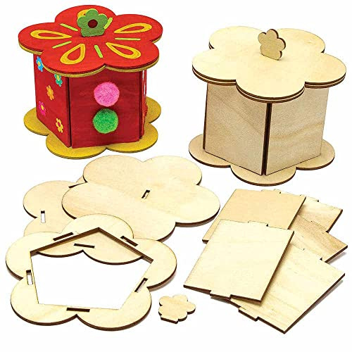 Baker Ross FC736 Blumen Holzkisten Bausätze - 3er Pack, Holz Basteln für Kinder