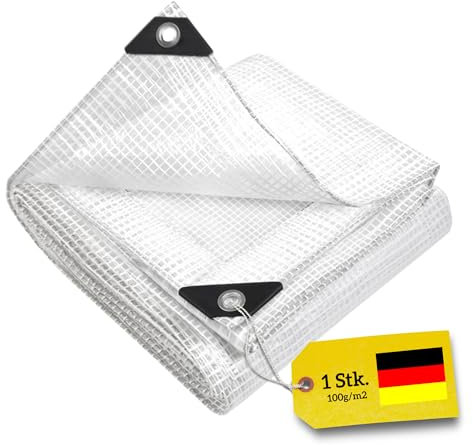 WDB - Plane Abdeck-Plane Wasserdicht Gewebe-Plane mit Ösen - Tarp - Schutzplane für alle Wetterbedingungen - Reisfest - Winterfest - Verstärkte transparente Plane 100g - 3 x 4 m