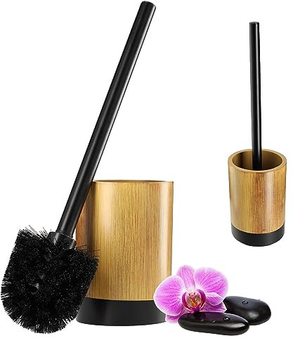 KADAX - Escobilla de inodoro con diseño de madera, soporte para escobilla de inodoro de poliresina, cepillo de inodoro con mango extraíble, cepillo para baño y WC de invitados (madera negra)